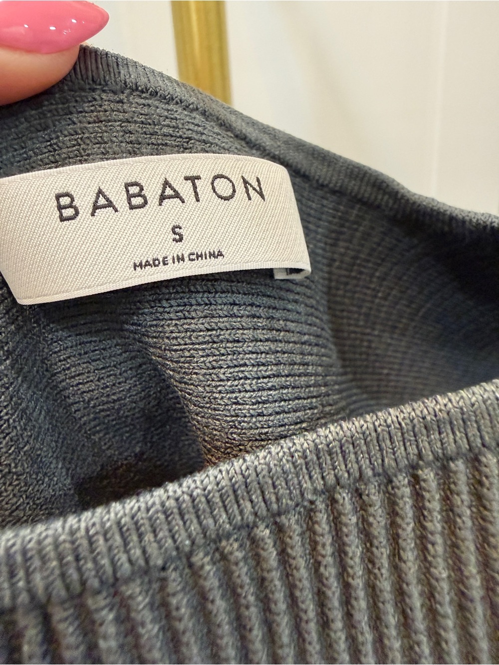 Babaton Slate Gray Ribbed Knit Top